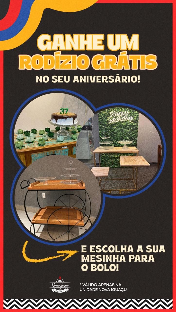 Promoção: ganhe um rodízio grátis no seu aniversário e escolha a sua mesinha para o bolo